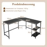 L formos kampinis rašomasis stalas su lentynomis (Juoda)