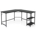 L formos kampinis rašomasis stalas su lentynomis (Juoda)