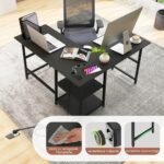 L formos kampinis rašomasis stalas su integruota įkrovimo stotele (Juoda)