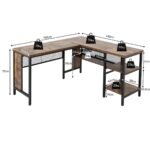 L raidės kampinis rašomasis stalas su lentynomis (Rustiška ruda)