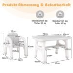 Vaikų stalas su kėde laikymo lentyna ir kaladėlėmis (Pilka)