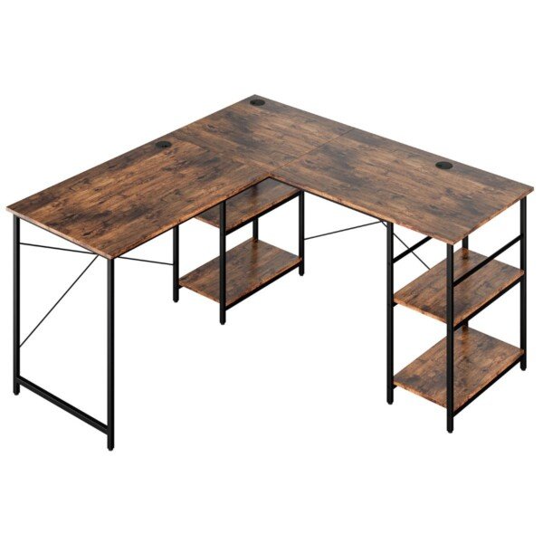 Kampinis rašomasis stalas su 4 lentynomis 151x151x75 cm (Rustikuota ruda)