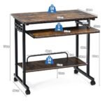Kompaktiškas darbo stalas su ratukais ir ištraukiama klaviatūros lentyna (RUSTIKALINĖ JUODA)