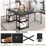 L formos kampinis rašomasis stalas su keturiomis lentynomis (Juoda)