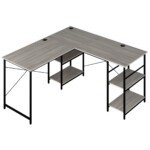 L formos kampinis rašomasis stalas su keturiomis lentynomis (Pilka)