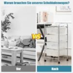 Daiktų laikymo vežimėlis su 4 stalčiais ir metaliniu rėmu (Skaidri)