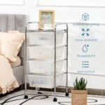 Daiktų laikymo vežimėlis su 4 stalčiais ir metaliniu rėmu (Skaidri)