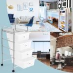 Daiktų laikymo vežimėlis su 4 stalčiais ir metaliniu rėmu (Skaidri)