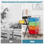 Daugiafunkcis vežimėlis su keturiais stalčiais ir metaliniu rėmu (Spalvota)