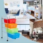 Daugiafunkcis vežimėlis su keturiais stalčiais ir metaliniu rėmu (Spalvota)