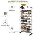 10 aukštų batų lentyna su nuimamomis lentynomis (Juoda)