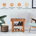 Medinė batų lentyna su sėdyne 50 x 28 x 45 cm (Ruda)