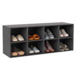 Sėdimoji batų lentyna su aštuoniais skyriais (Pilka)