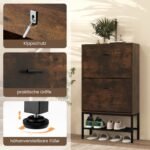 Siaura batų spintelė su 2 durelėmis ir atviromis lentynomis (Rustikali ruda)