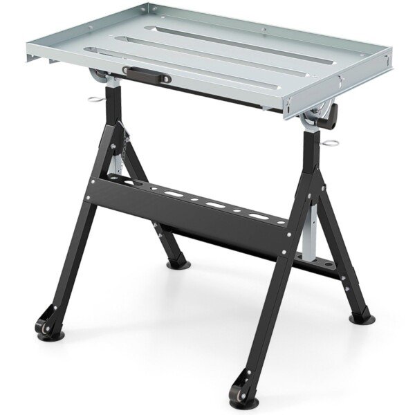 Sulankstomas mobilusis suvirinimo stalas su reguliuojamu aukščiu ir kampu (Sidabrinė)