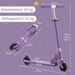 Reguliuojamo aukščio paspiriamasis motoroleris su LED ratukais (Violetinė)