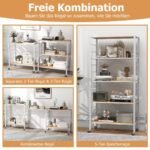 Sulankstomas virtuvės vežimėlis su 5 lentynomis ir nuimamais ratukais (Natūrali)