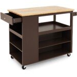 Virtuvės vežimėlis su stalčiumi ir lentynomis (Ruda)