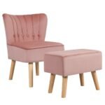 Sofa-fotelis be porankių su pakoja minkštas aksominis (Rožinė)