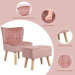 Sofa-fotelis be porankių su pakoja minkštas aksominis (Rožinė)