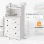 Sąnaudų taupymo komoda su trimis stalčiais ir atviromis lentynomis (Balta)