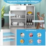 Erdvi medžio drožlių plokštės komoda su stalčiumi ir reguliuojamomis lentynomis (Balta)