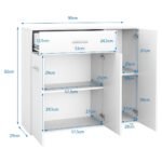 Erdvi medžio drožlių plokštės komoda su stalčiumi ir reguliuojamomis lentynomis (Balta)