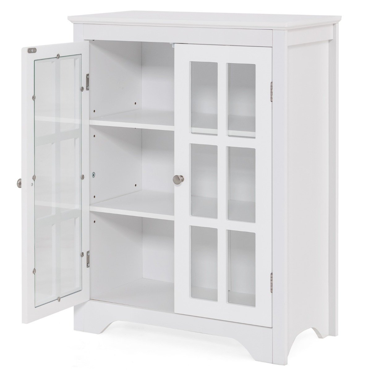 sideboard-jv10652wh_6_ Vonios spintelė su dviem stiklinėmis durelėmis ir dviem reguliuojamomis lentynomis (Balta)
