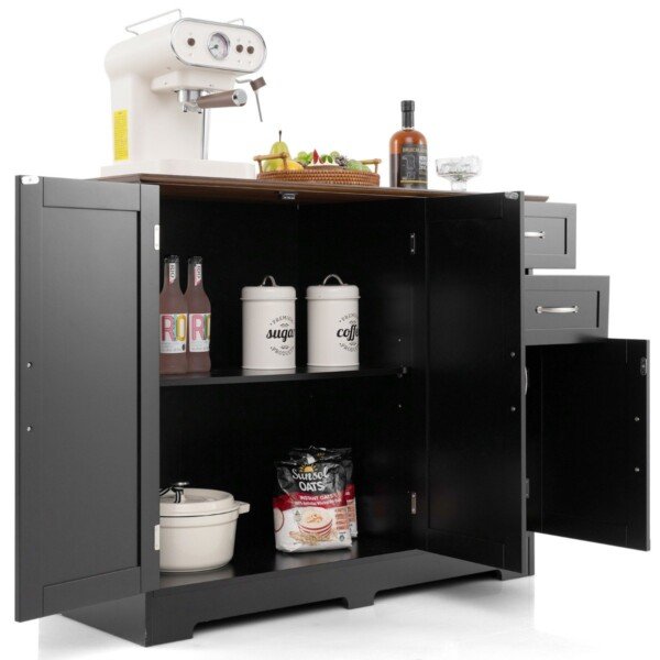 Virtuvės spintelė su stalčiais ir reguliuojamomis lentynomis (Juoda)