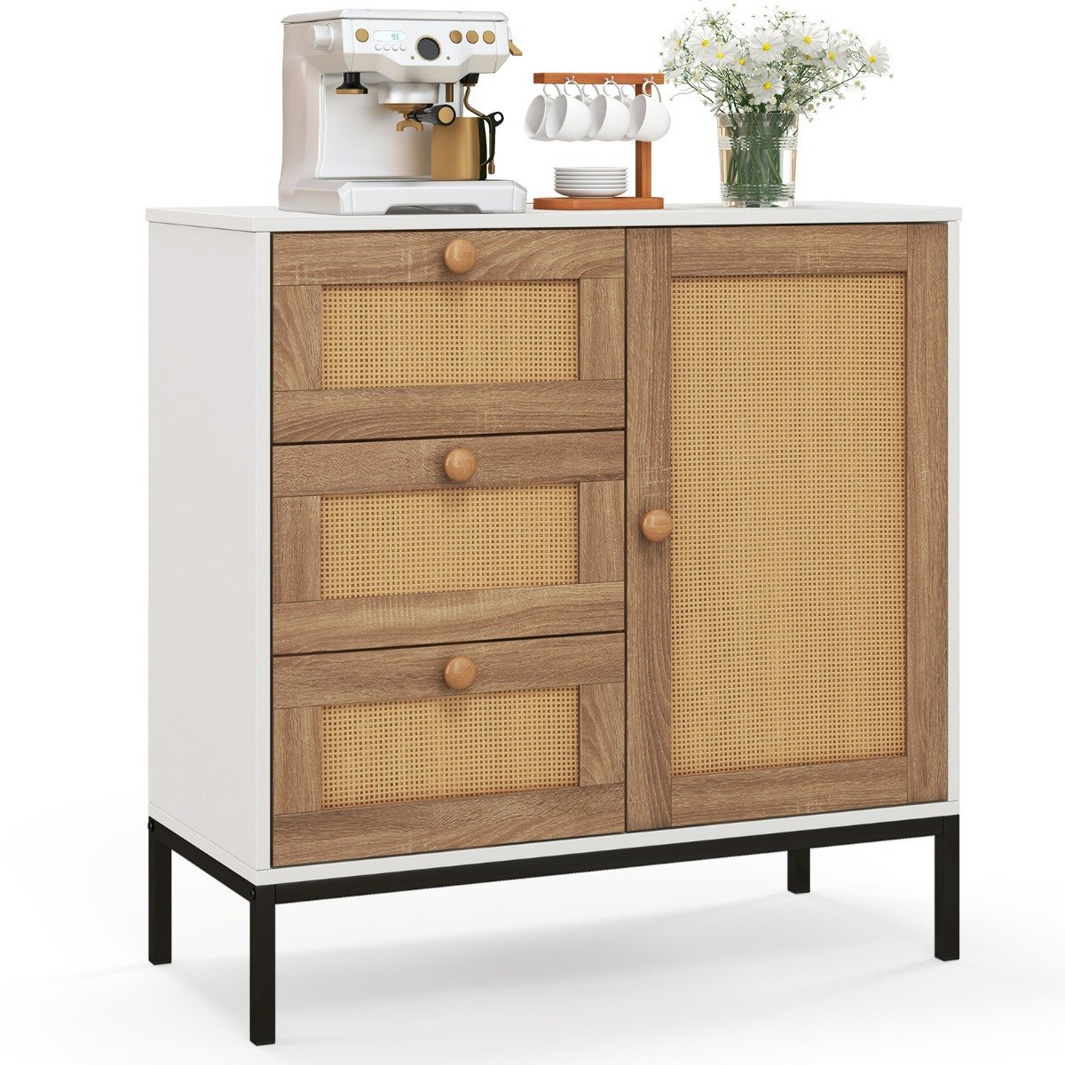 sideboard-kommode-jv11254wh_7_ Indų spintelė su vienomis durelėmis ir trimis stalčiais natūrali (Natūrali)