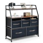 Sąnaudų spintelė su penkiais stalčiais ir viršutine lentyna (Rustiška ruda)