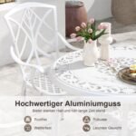 Aliuminio ketaus lauko baldų komplektas su keturiomis kėdėmis ir stalu (Balta)