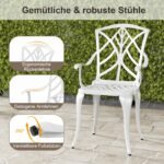 Aliuminio ketaus lauko baldų komplektas su keturiomis kėdėmis ir stalu (Balta)