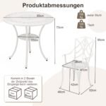 Aliuminio ketaus lauko baldų komplektas su keturiomis kėdėmis ir stalu (Balta)