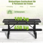 Kiemo stalų ir suolų komplektas 184 cm atsparus oro sąlygoms (Juoda)