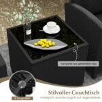 Sodo baldų komplektas iš ratano 3 dalys: 2 kėdės ir staliukas (Juoda)