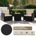 3 dalių rotango sodo baldų komplektas su staliuku (Smėlio)