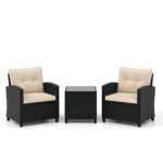 3 dalių rotango sodo baldų komplektas su staliuku (Smėlio)