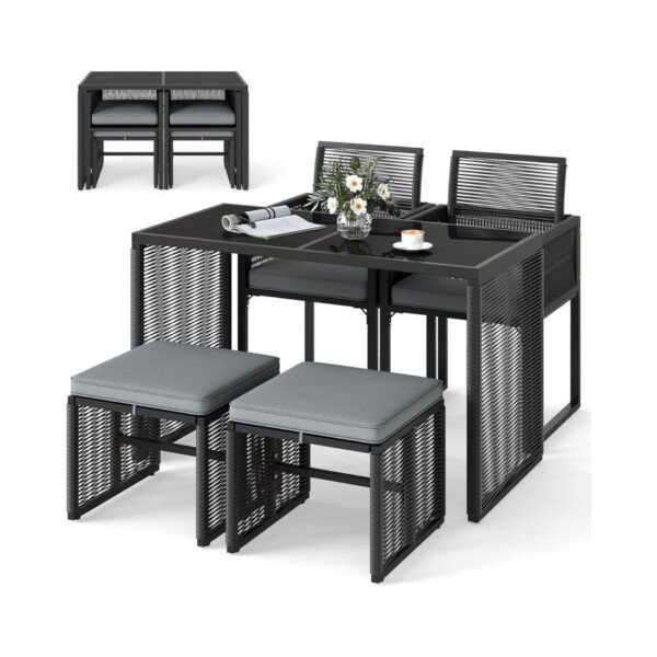 Lauko baldų komplektas 5 vnt su pagalvėmis (Pilka)