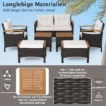 Sodo baldų komplektas: 2 foteliai 2 pufai suoliukas ir staliukas (Ruda)