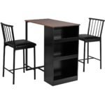 Valgomojo komplektas su 2 kėdėmis ir 3 lentynėlėmis (Juoda)