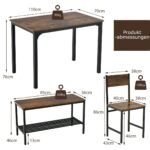 4 dalių valgomojo komplektas su suoliuku ir stalčiumi (Ruda)