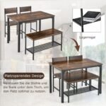 4 dalių valgomojo komplektas su suoliuku ir stalčiumi (Ruda)