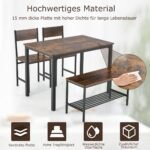 4 dalių valgomojo komplektas su suoliuku ir stalčiumi (Ruda)