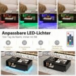 Modernus LED apšvietimu ir daiktadėže kavos staliukas (Juoda)