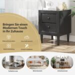 Medinis naktinis staliukas dviem stalčiais (Juoda)