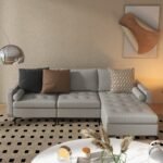 Modulinė kampinė sofa su USB ir elektros lizdu (Šviesiai pilka)