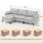 Modulinė kampinė sofa su USB ir elektros lizdu (Šviesiai pilka)