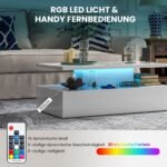 Modernus LED kavos staliukas su dvejomis lentynomis (Balta)