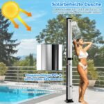 Saulės energija šildomas lauko dušas su pasukama galvute ir kojų prausykle 217 5 cm (Juoda ir sidabrinė)